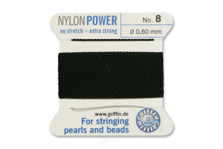 NylonPower (Griffin), stáčená nylon. šňůra s jehlou No.8 (0,8mm), 2m - černá (black)
