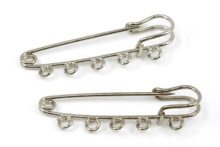 Zavírací špendík s 5ti očky k dozdobení, 50x16 mm, 1 ks - galva platina