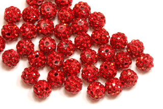 Šatonová kulička 6 mm, 1 ks - červená + červené šatony (light siam)