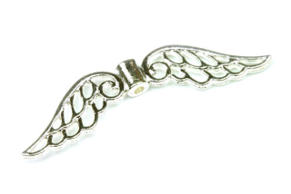 Kovové korálky andělská křídla velká 51x11 mm, galva stříbro, 1 ks