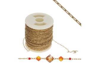 Řetízek na navlékání korálků, nerezová ocel, barva zlatá, The Beadsmith, metráž 1 m