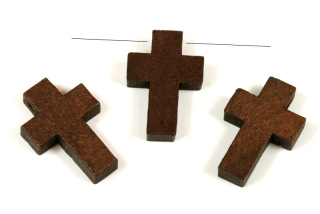 Dřevěný křížek 22x15x4,5 mm s příčnou dírkou, 1 ks - hnědá