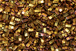 Dvoudírkové korálky Miyuki Half Tila 2,3x5 mm, Metallic Gold Iris (TLH462), 3 g