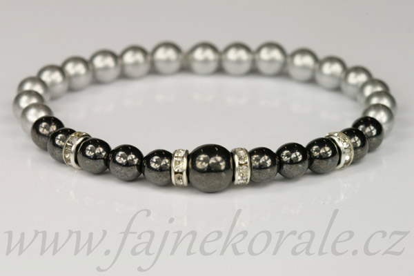 Mačkané korálky kuličky 6 mm, 27 ks/16 cm - matná stříbrná, bronze aluminium