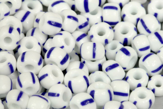 PRECIOSA rokajl 32/0 (7,3 - 7,8 mm) RH, bal. 50 g - bílá křída, modré proužky