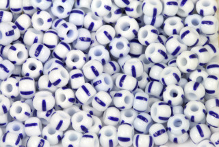 PRECIOSA rokajl 2/0 (5,8 - 6,3 mm) RH, bal. 50 g - sytá bílá+modrá, modře pruhovaný