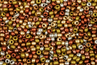 PRECIOSA rokajl MIX 8/0 (2,8 - 3,2 mm), bal. 50 g - metalický stříbrno-měděno-bronzový mix