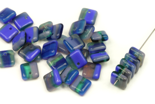 Mačkaný čtvereček visátko 6x6x2,5 mm, 32 ks - žíhaná zeleno-šedo-modrá