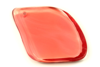 Ručně broušená skleněná placka, řezaná z tyče, originál, 52x34x5 mm, 1 ks - roza opál