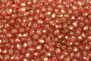 Broušená kulička ohňovka 4 mm, 40 ks/16 cm - listr červená terakota na krystalu