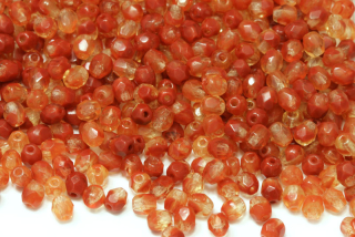 Broušená kulička ohňovka 4 mm, 40 ks/16 cm - cihlově oranžová žíhaná