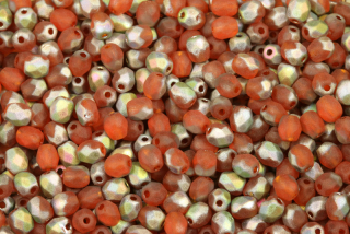 Broušená kulička ohňovka 4 mm, 40 ks/16 cm - transp. oranžová matná s pokovem Vitrail