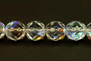 Broušené korálky ohňovky 14 mm, 10 ks - krystal s duhovým dekorem AB