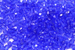 Broušená kulička ohňovka 4 mm, 40 ks/16 cm - transparentní safírově modrá