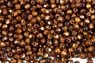 Broušené korálky ohňovky 4 mm, 40 ks/16 cm - travertin na syté béžové isabele