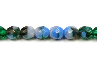 Broušené korálky ohňovky 8 mm, 20 ks/16 cm - žíhané šedo-zeleno-modrá