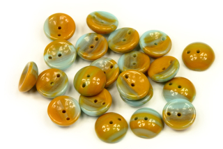 Piggy beads 8x4 mm, 30 ks - dvoubarevné tyrkysovo-hořčicové