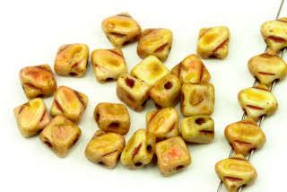Silky beads Diagonal 6x6 mm, 30 ks - křída s travertinem