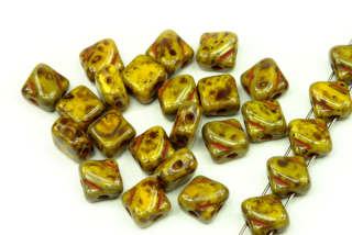 Silky beads Diagonal 6x6 mm, 30 ks - sytá žlutá limon s travertinem