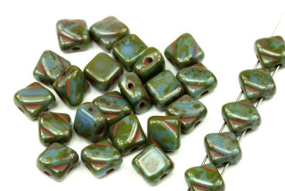 Silky beads Diagonal 6x6 mm, 30 ks - sytá modrá s travertinem