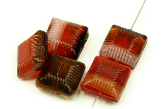 Mačkané korálky rýhovaný polštářek 14x14x7 mm, 5 ks - poloprůsvitná barevná žíhaná