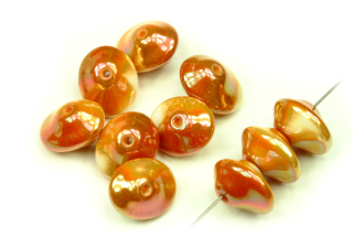 Ufo beads 7x11 mm, 10 ks - hnědooranžový pokov Aprikot dark na alabastru