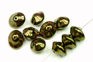 Ufo beads 7x11 mm, 10 ks - fialovo-bronzová lazura na černé