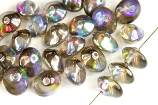 Ufo beads 7x11 mm, 10 ks - půlpokov Graphite rainbow na krystalu