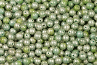 Mačkané korálky kuličky 4 mm, 40 ks/16 cm - stříbrná terakota na sytém tyrkysu
