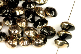 Ufo beads 7x11 mm, 10 ks - světle zlatý půlpokov na černé