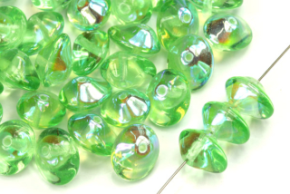 Ufo beads 7x11 mm, 10 ks - transparentní zelená peridot s AB pokovem