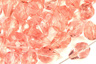 Broušené korálky hrušky 13x10 mm, 1 ks - transparentní světle růžová, rozalín