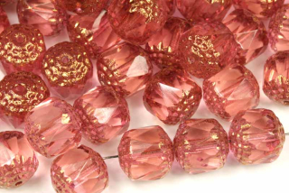 Broušená Bols perle 10 mm, 5 ks - transparentní rozalín s bronzovým listrem