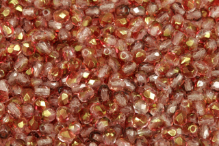 Broušená kulička ohňovka 4 mm, 40 ks/16 cm - růžovočervený listr na krystalu (půldekor)