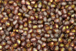 Broušená kulička ohňovka 4 mm, 40 ks/16 cm - zlato-fialovo-růžový listr na matném krystalu