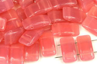 Mačkaný obdélník dvoudírkový, Carrier beads 9x17 mm, 10 ks - růžový opál