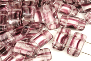 Mačkaný obdélník dvoudírkový, Carrier beads 9x17 mm, 10 ks - fialové žíhání v krystalu