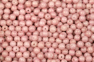Mačkané korálky kuličky 4 mm, 40 ks/16 cm - červ. terakota na křídě, růž.mramor