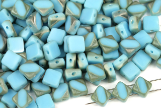 Silky beads Diagonal ploškované 6x6 mm, 20 ks - sytá tyrkysová s pokovem Valentinit, matná