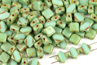 Silky beads Diagonal 6x6 mm, 30 ks - sytá modrozelená (zelený tyrkys) s travertinem