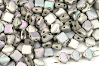Silky beads Diagonal 6x6 mm, 30 ks - matný stříbrný pokov Glittery Silver