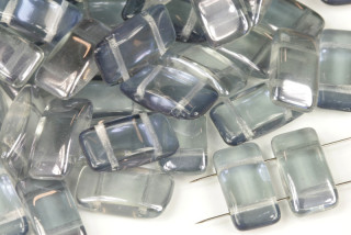 Mačkaný obdélník dvoudírkový, Carrier beads 9x17 mm, 10 ks - krystal + transp. modrý listr