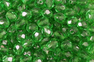 Broušené korálky ohňovky 6 mm, 27 ks/16 cm - transparentní chrysolitově zelená