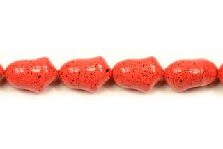 Voskovaná perle tvarová 13x9 mm, 14 ks - růžová kropenatá