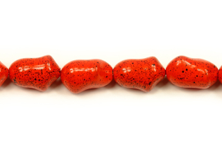 Voskovaná perle tvarová 13x9 mm, 14 ks - oranžová kropenatá