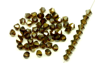 M.C. sluníčka (bicone) 4 mm, 36 ks - transp. kouřový topaz s půlpokovem Valentinit