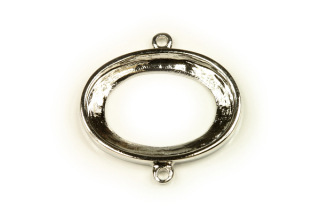 Kotlík ovál 28x21 mm (bez oček) pro kámen 25x18 mm, 2 očka, Rhodium, 1 ks