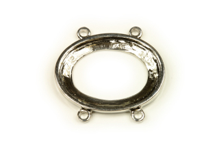 Kotlík ovál 28x21 mm (bez oček) pro kámen 25x18 mm, 4 očka, Rhodium, 1 ks
