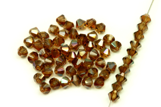 M.C. sluníčka (bicone) 4 mm, 36 ks - transp. kouřový topaz s pokovem Celsian