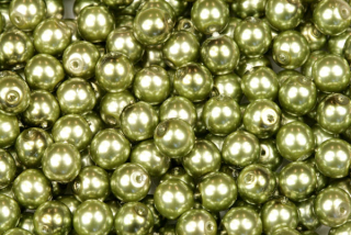 Voskované korálky kuličky 6 mm, 27 ks/16 cm - zelená lesklá